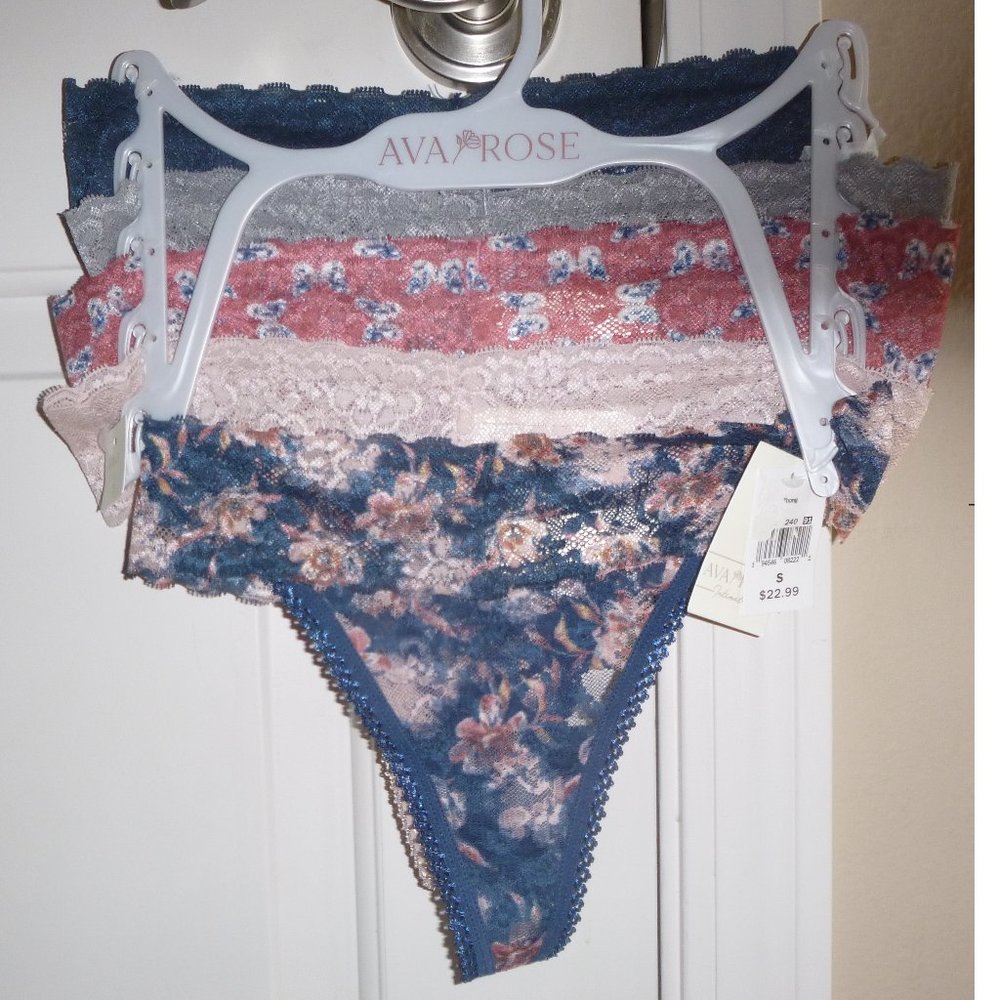 5 Pairs Womens  AVA ROSE Lace THONG Panties Size 1X Solids Floral Flowers NWT